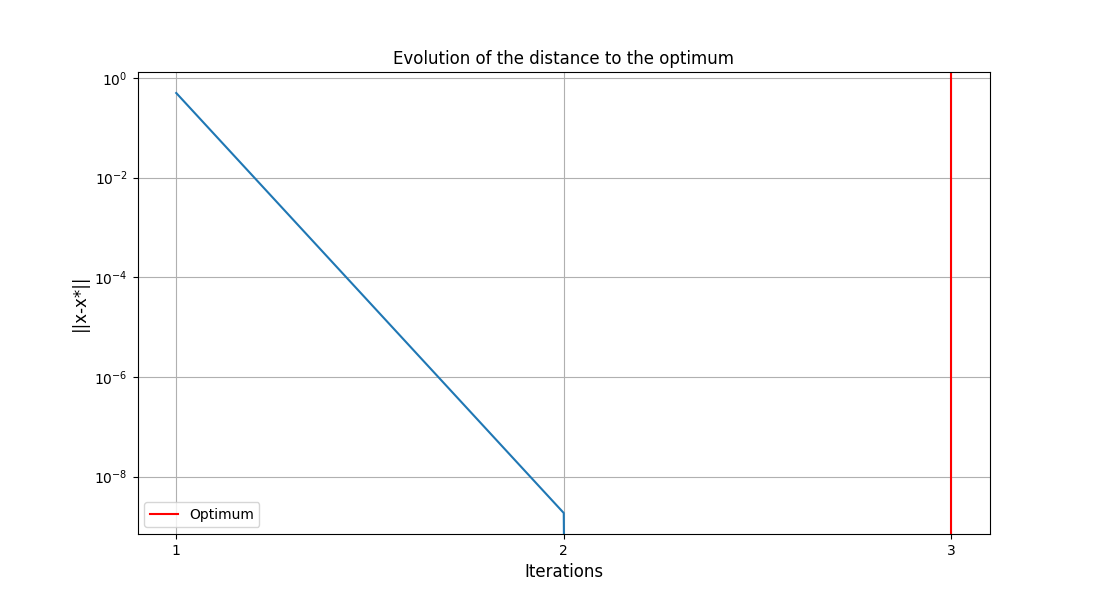 Evolution of the distance to the optimum