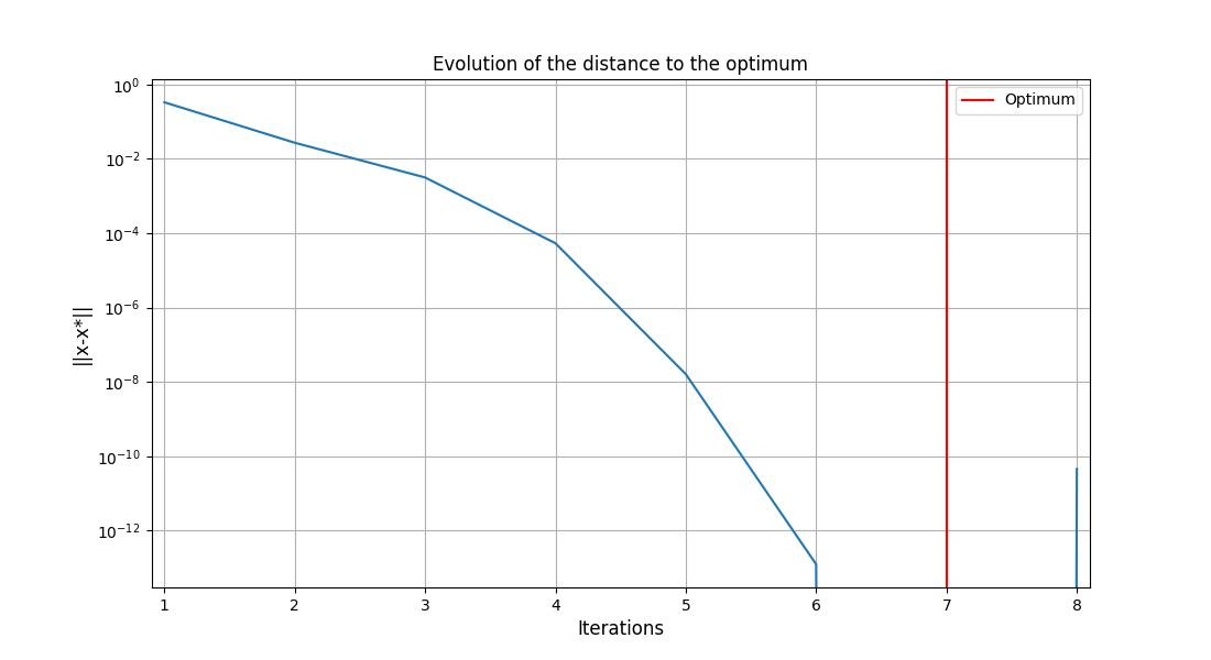 Evolution of the distance to the optimum