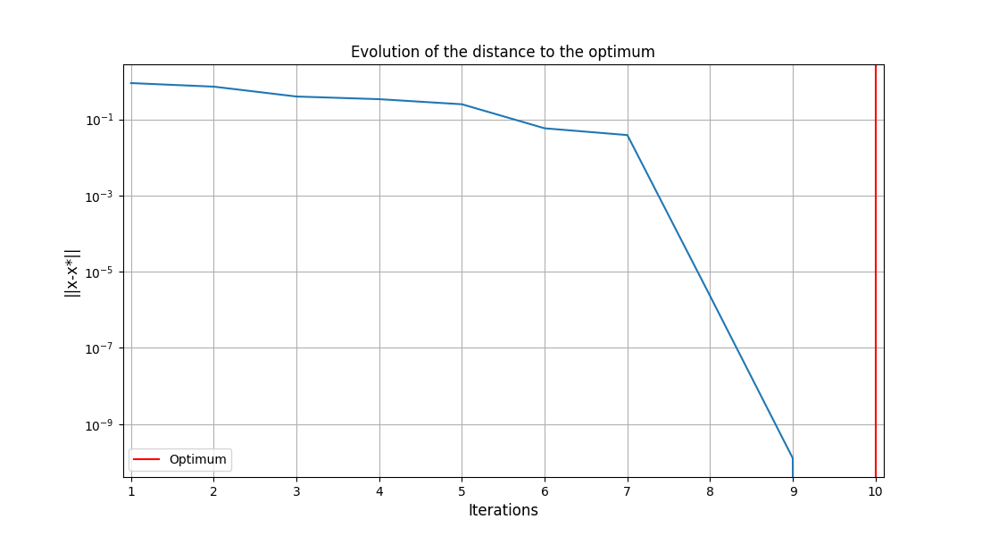 Evolution of the distance to the optimum
