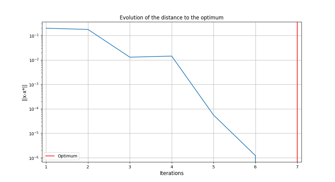 Evolution of the distance to the optimum