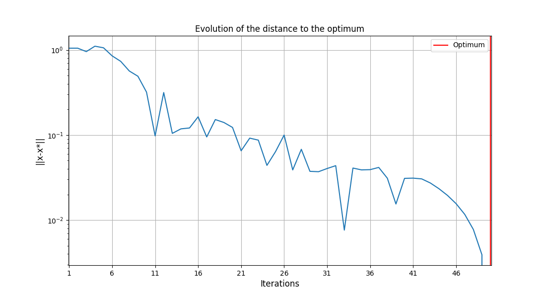Evolution of the distance to the optimum