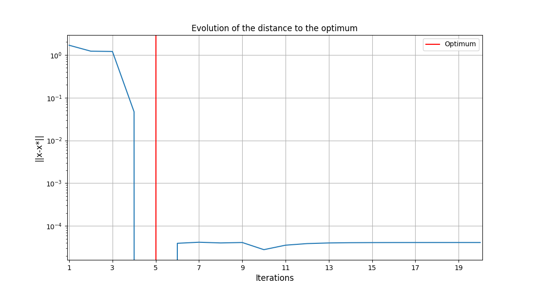 Evolution of the distance to the optimum