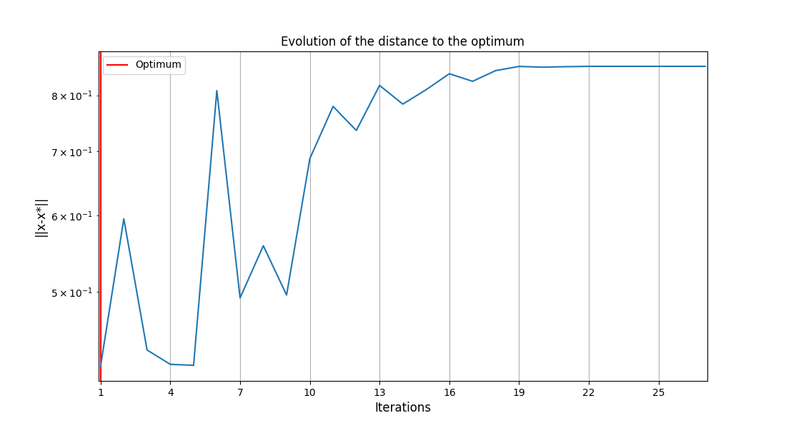 Evolution of the distance to the optimum