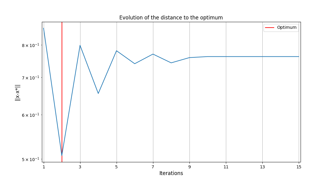 Evolution of the distance to the optimum