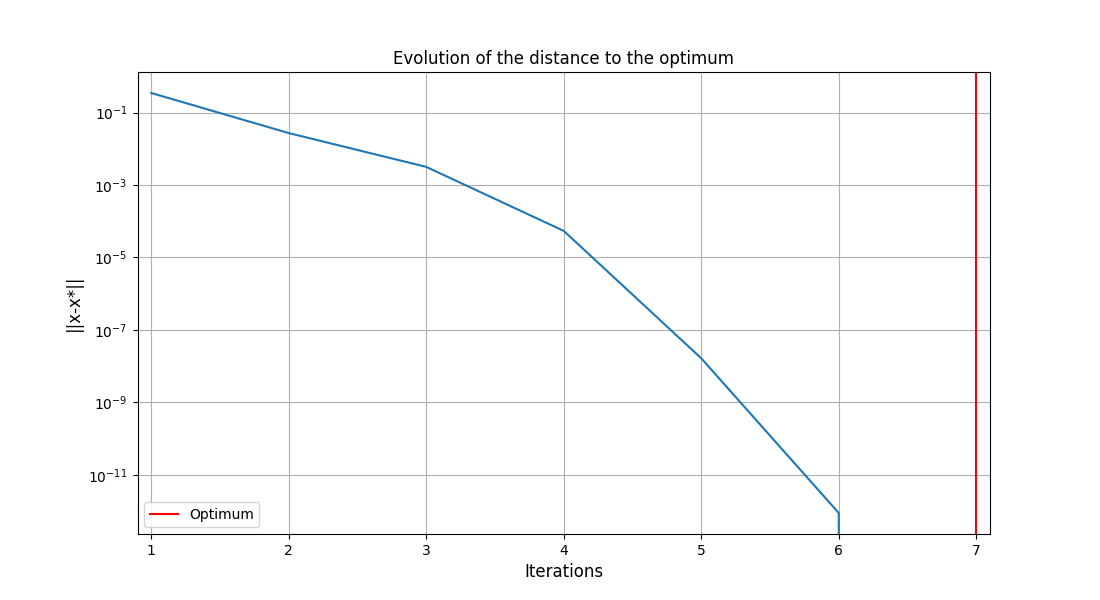 Evolution of the distance to the optimum