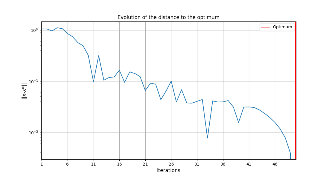 Evolution of the distance to the optimum
