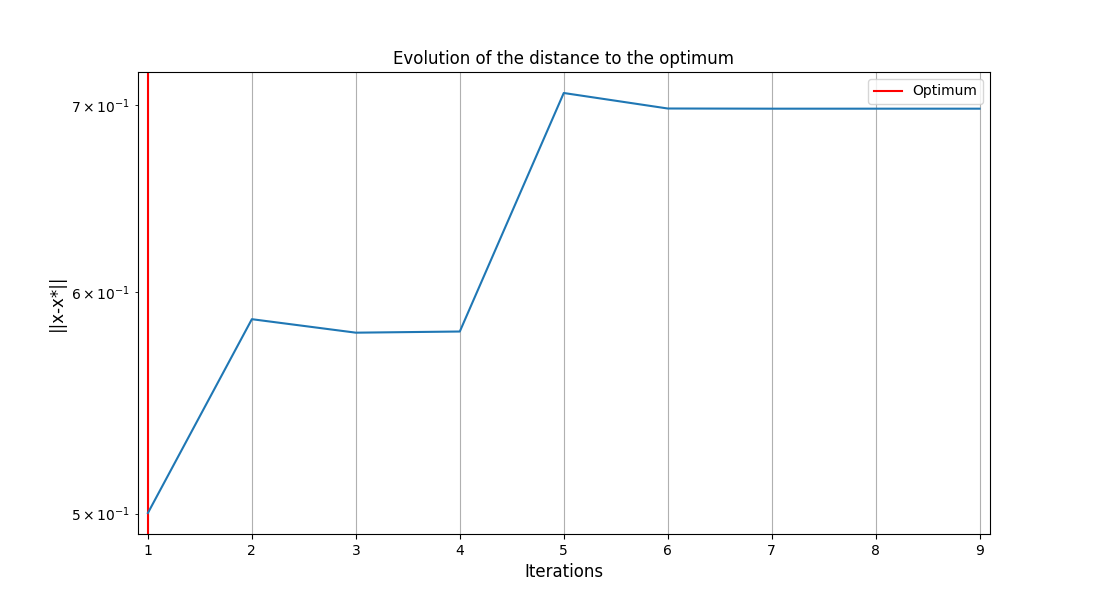 Evolution of the distance to the optimum