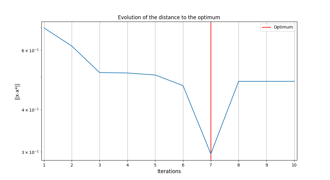 Evolution of the distance to the optimum