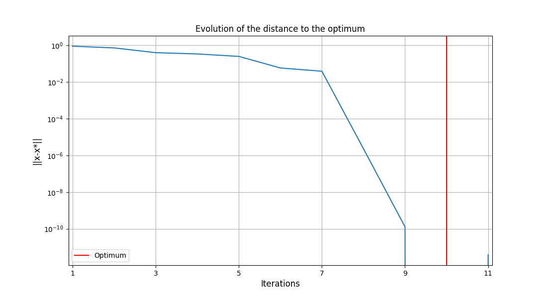 Evolution of the distance to the optimum