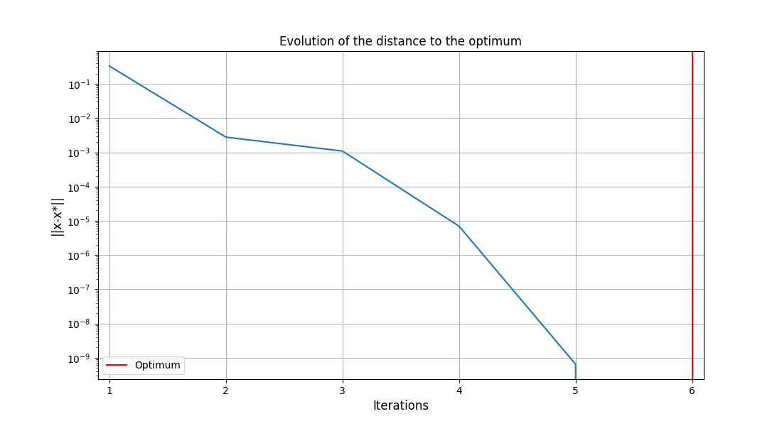 Evolution of the distance to the optimum
