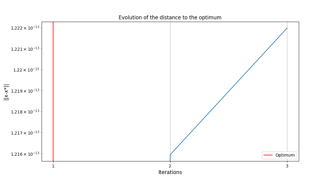 Evolution of the distance to the optimum