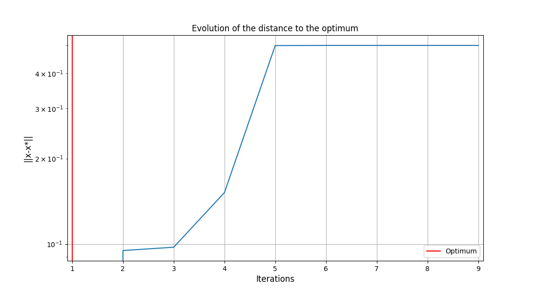 Evolution of the distance to the optimum