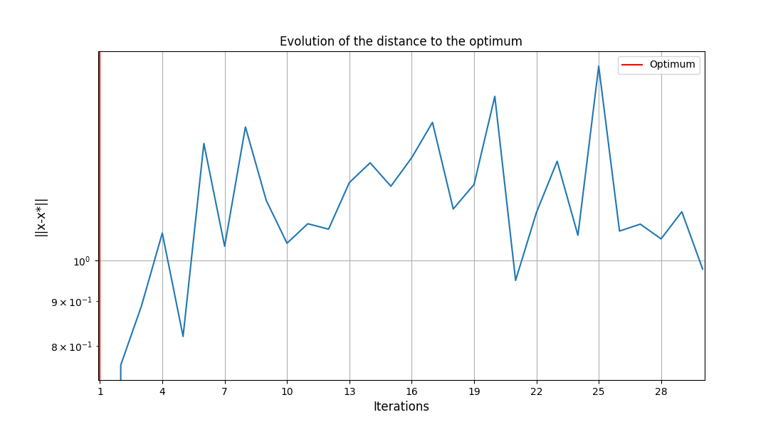 Evolution of the distance to the optimum