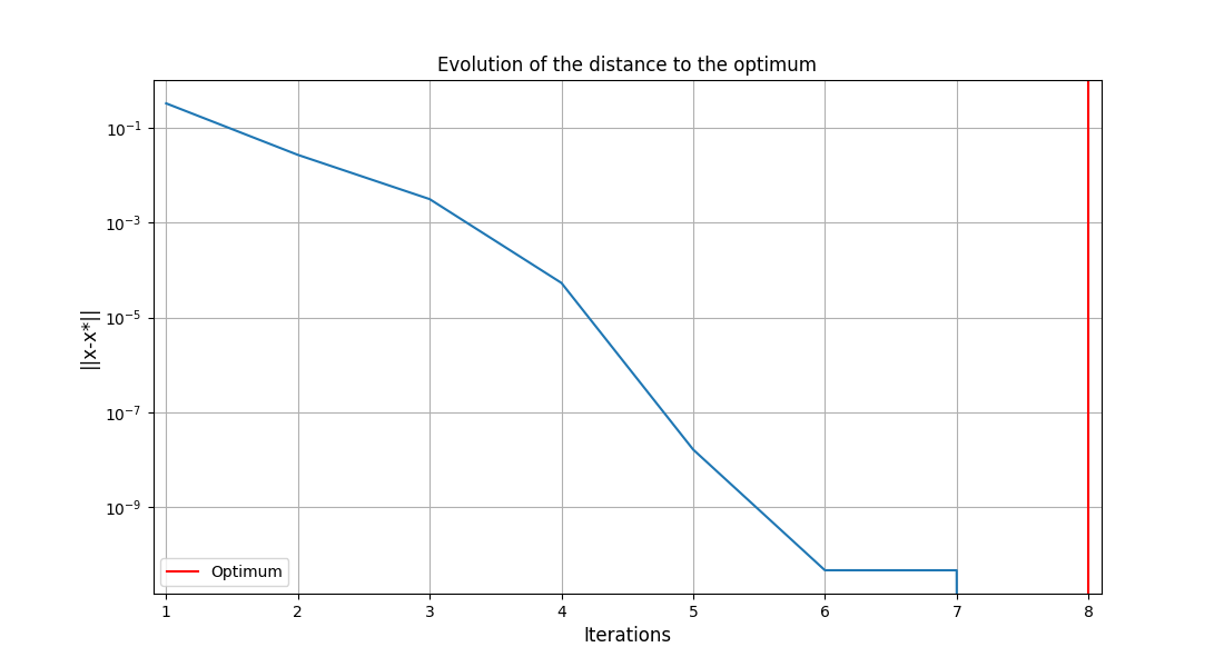 Evolution of the distance to the optimum
