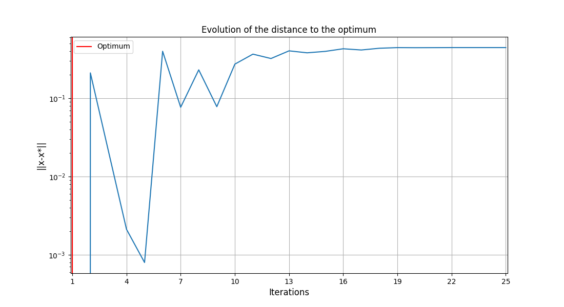 Evolution of the distance to the optimum