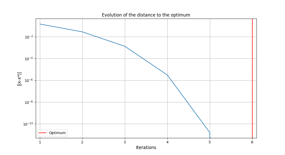 Evolution of the distance to the optimum