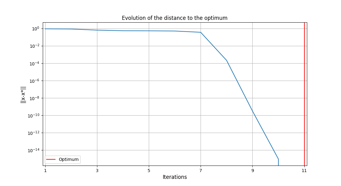 Evolution of the distance to the optimum