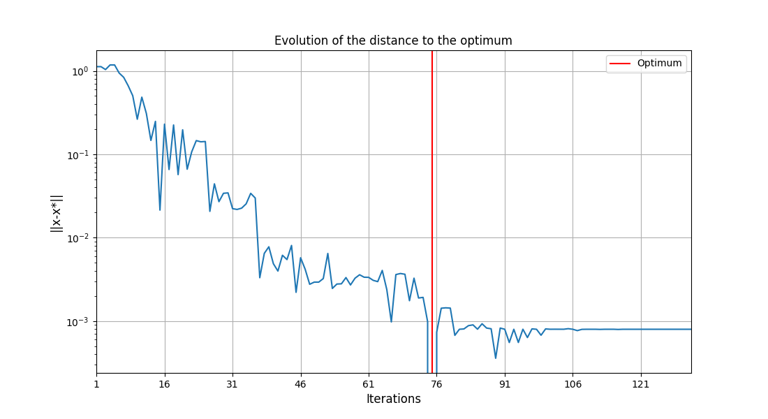 Evolution of the distance to the optimum