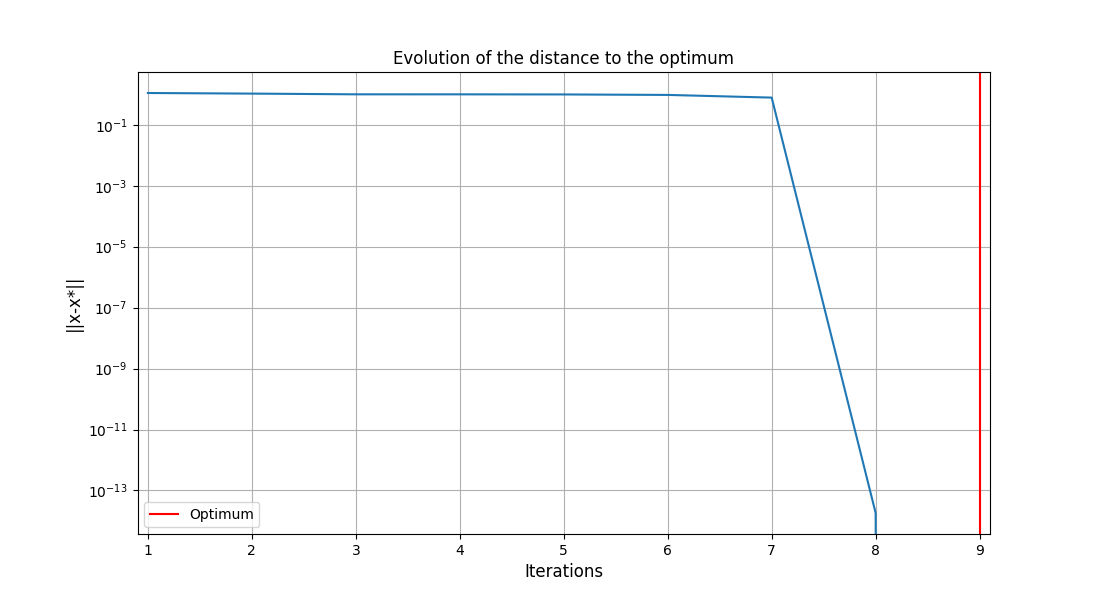 Evolution of the distance to the optimum