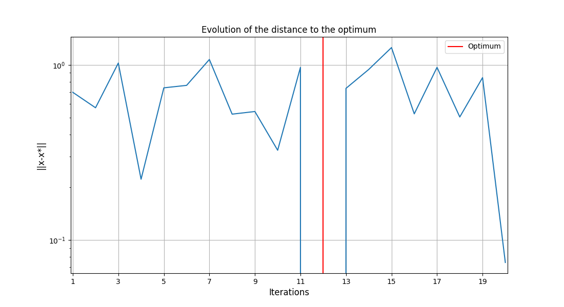 Evolution of the distance to the optimum