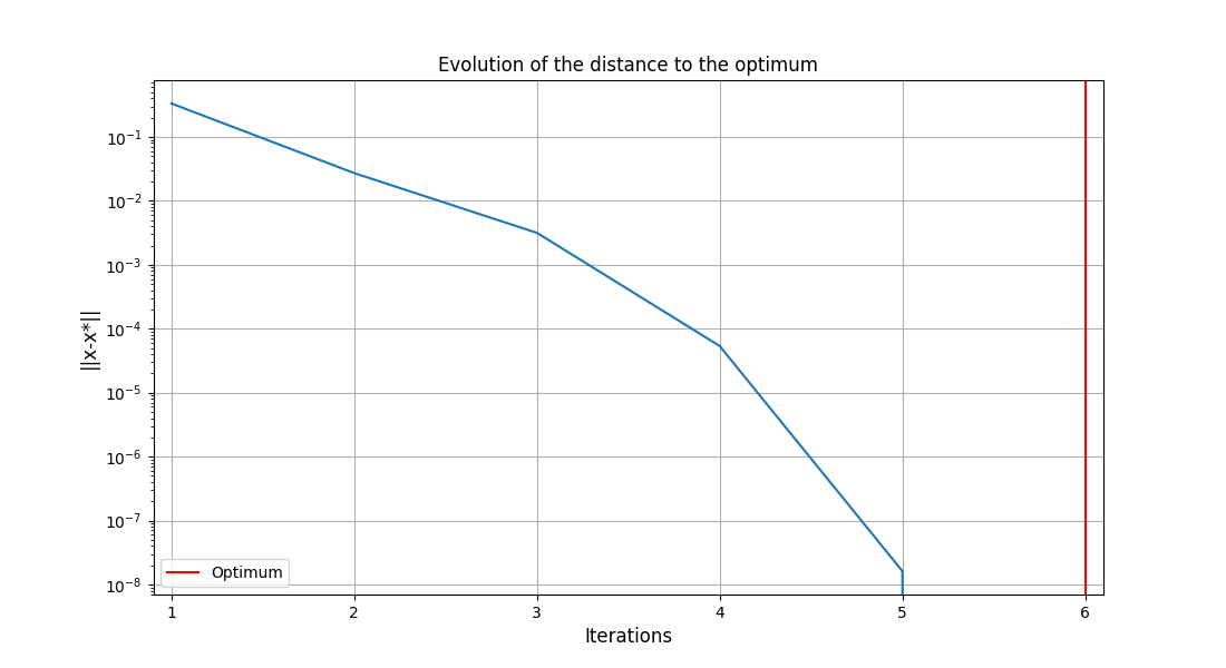 Evolution of the distance to the optimum