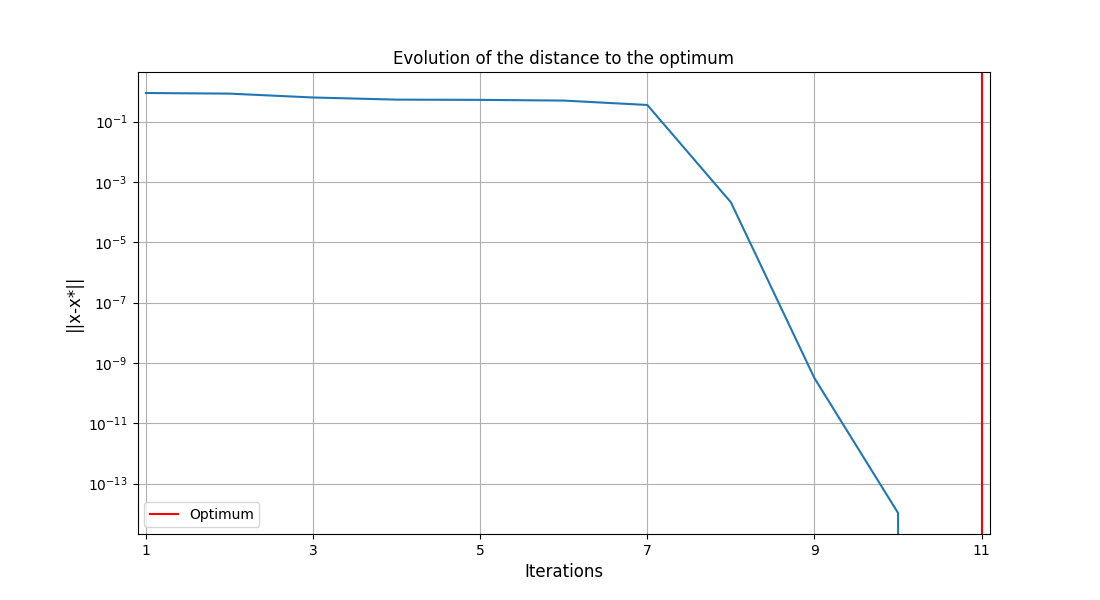 Evolution of the distance to the optimum