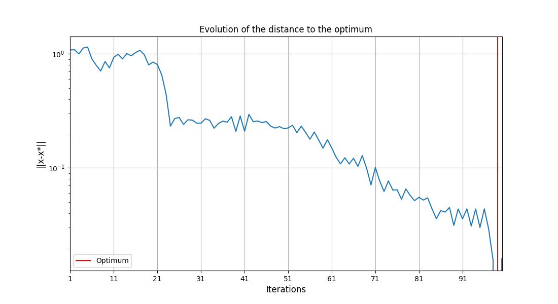 Evolution of the distance to the optimum