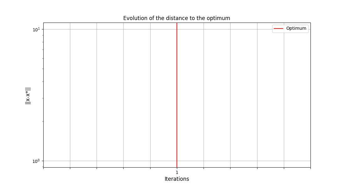 Evolution of the distance to the optimum