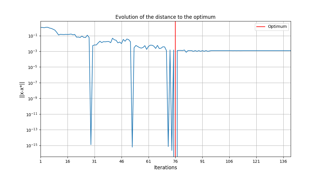 Evolution of the distance to the optimum
