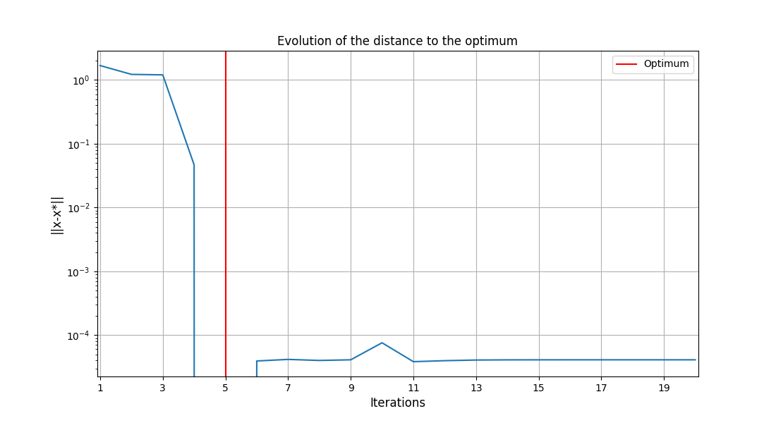 Evolution of the distance to the optimum