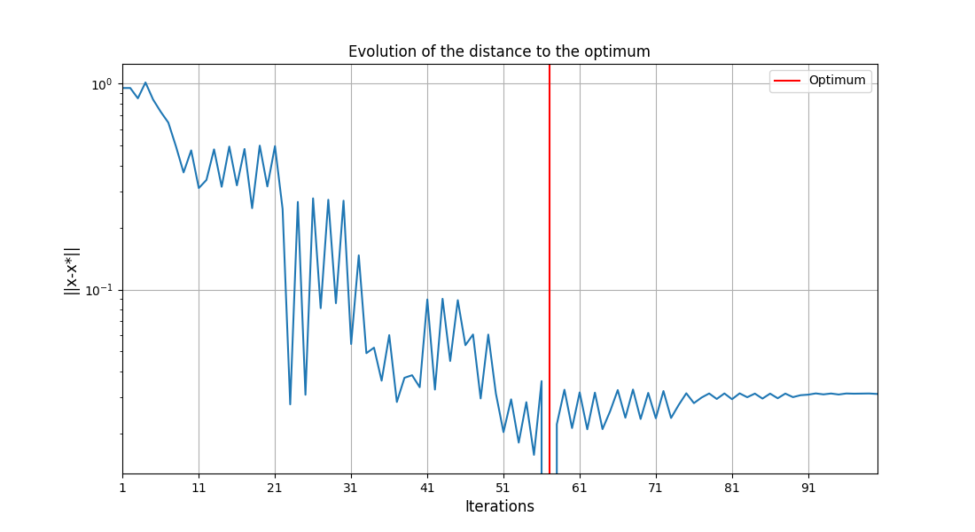 Evolution of the distance to the optimum