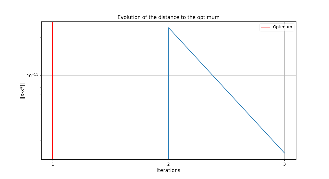 Evolution of the distance to the optimum